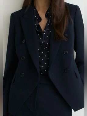 Express Women's Double-Breasted fitted Navy Blazer